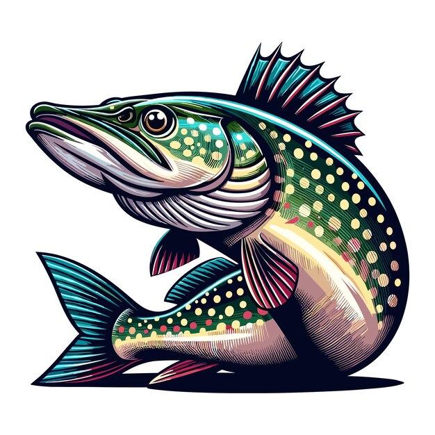 Vector cute pike fish vector cartoon illustration