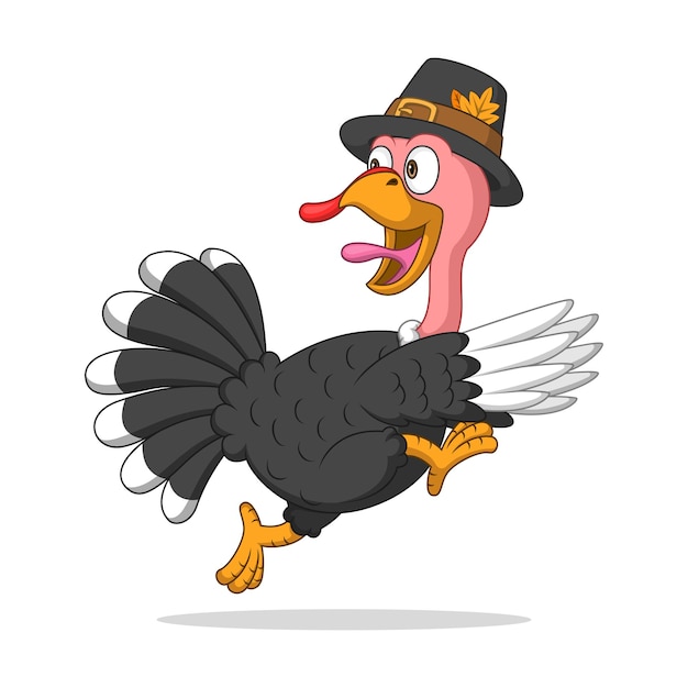 Vector cute pilgrim turkey bird running