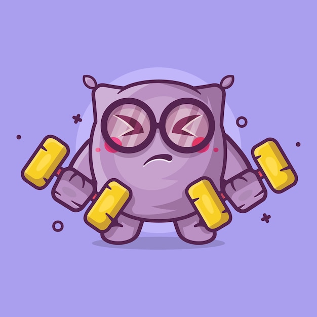 Vector cute pillow character mascot doing bodybuilding using dumbbell isolated cartoon in flat style design