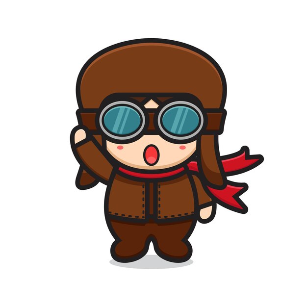 Cute pilot mascot character with wave hand pose