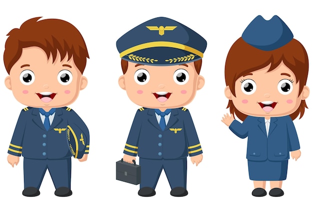 Simpatico cartone animato per bambini pilota e hostess