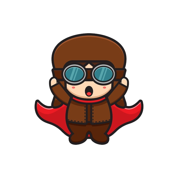 Vector cute pilot superhero cartoon icon illustration