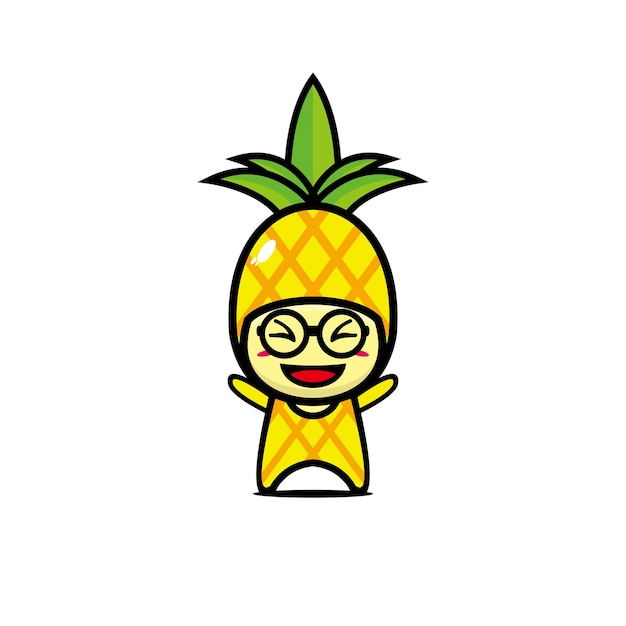 Simpatico personaggio dei cartoni animati di ananas disegno di illustrazione del personaggio di kawaii in stile piatto del fumetto