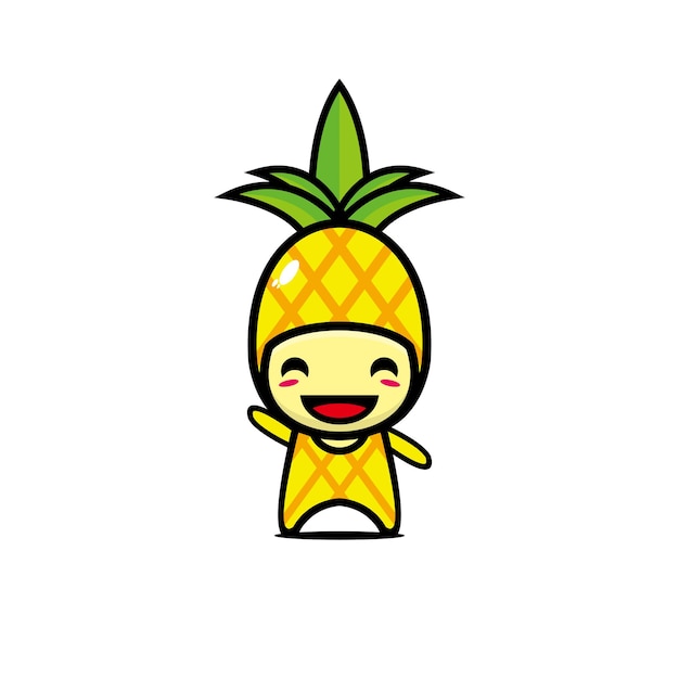 Симпатичный ананас мультипликационный персонаж Мультяшный плоский стиль каваи дизайн иллюстрации персонажей