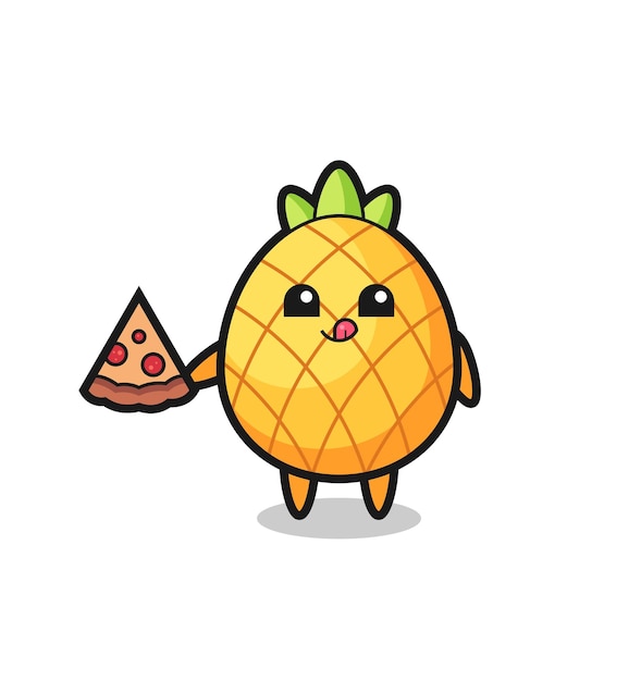 Cute pineapple cartoon eating pizza cute style design for t shirt sticker logo element