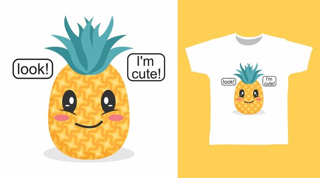 かわいいパイナップル漫画のtシャツのデザインコンセプト