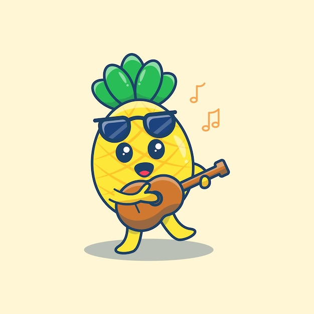 Cute Pineapple character playing guitar and singing vector ilustration