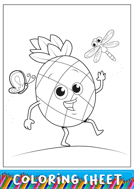 Vector cute pineapple coloring sheet for kids