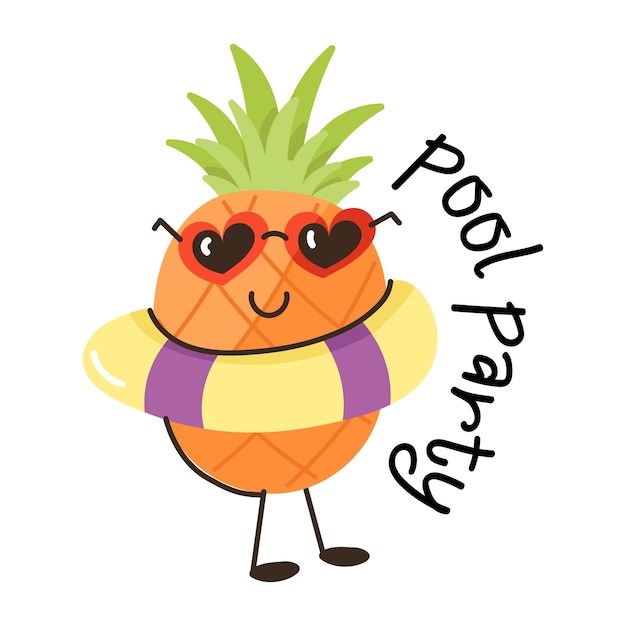 Vector cute pineapple flat sticker, editable design