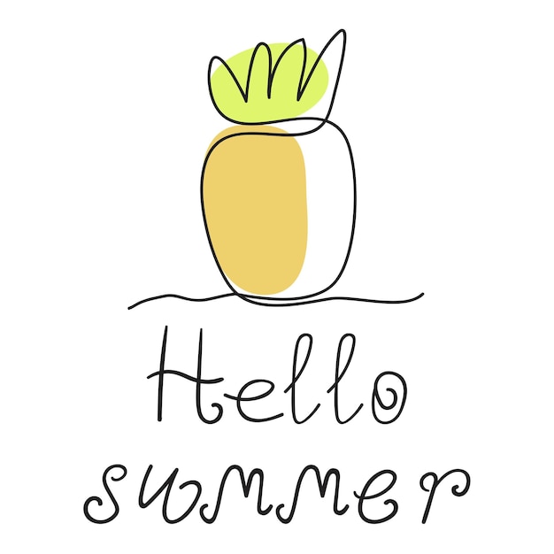 Ananas carino ciao estate illustrazione disegno artistico di una linea disegno grafico vettoriale