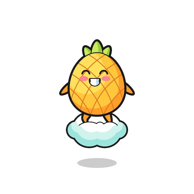 Cute pineapple illustration riding a floating cloud cute design