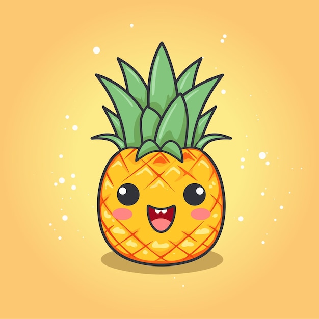 Милый ананас кавайи символ персонажа векторный мультфильм иллюстрация дизайн