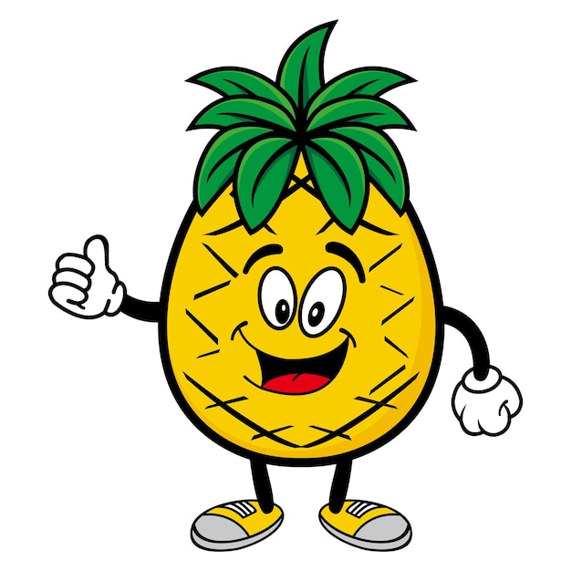 Simpatico personaggio di design mascotte ananas isolato su sfondo bianco