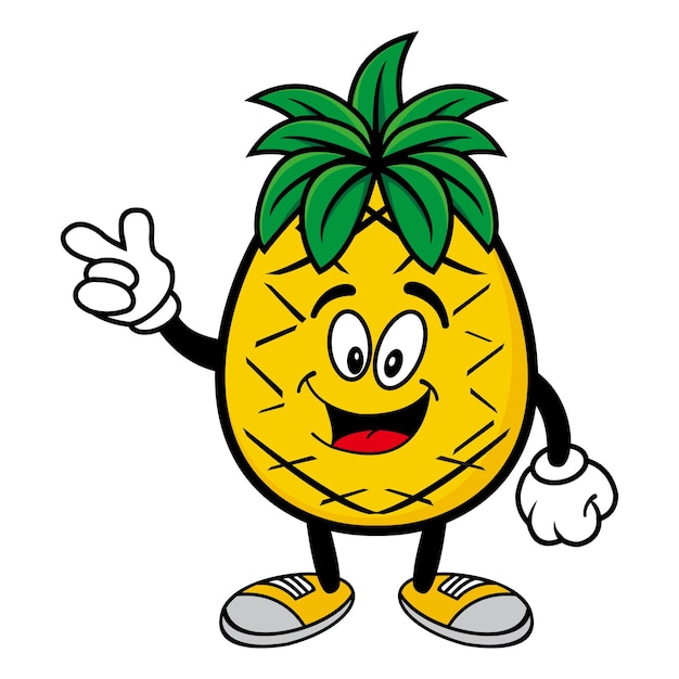 Simpatico personaggio di design mascotte ananas isolato su sfondo bianco