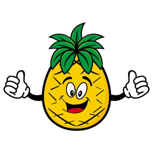 Simpatico personaggio di design mascotte ananas isolato su sfondo bianco