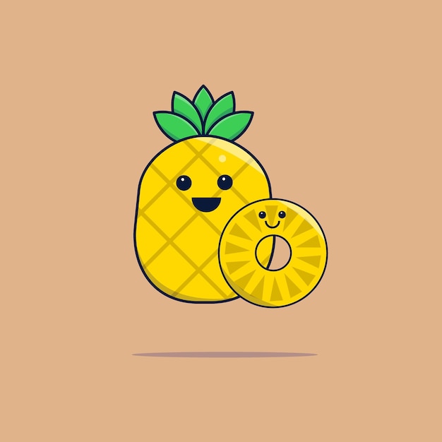 Cute Pineapple and Pineapple Slice Character Vector