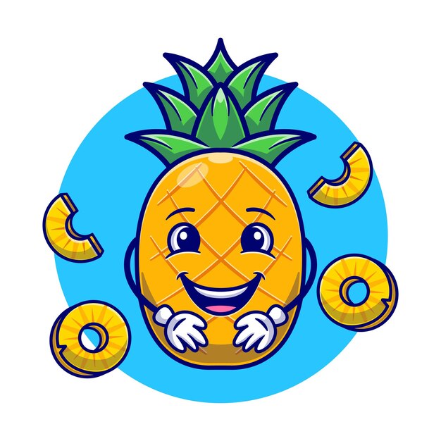 Vector cute pineapple and slice pineapple