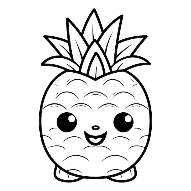 Вектор Милый ананас тропический фрукт кавайи персонаж вектор иллюстрация дизайн икон