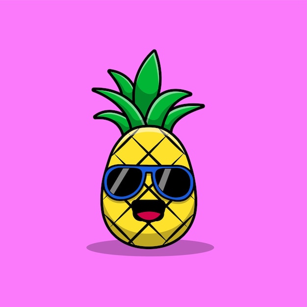 Cute Pineapple Wearing Glasses Cartoon Vector Icon Illustration