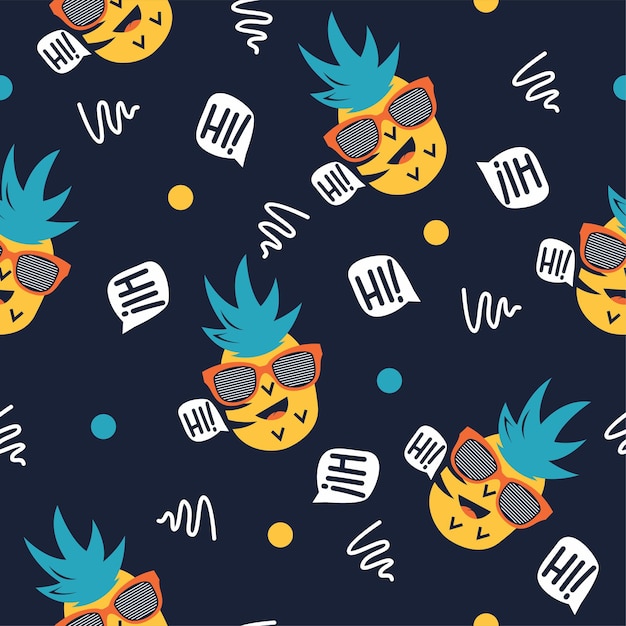 Cute pineapple with glasses pattern vector