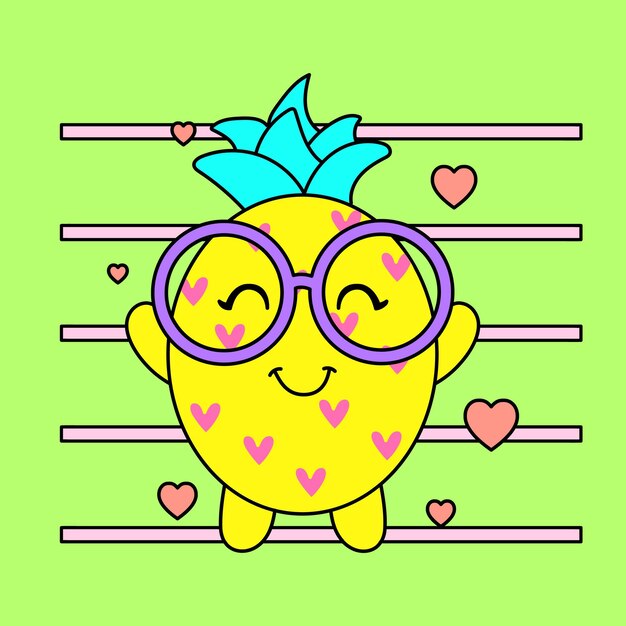 Vector cute pineapple with glasses