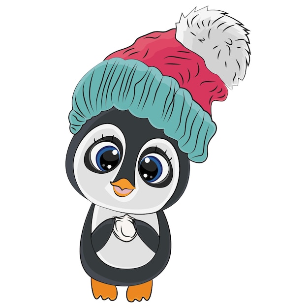 Vector cute pingo with cap and ice