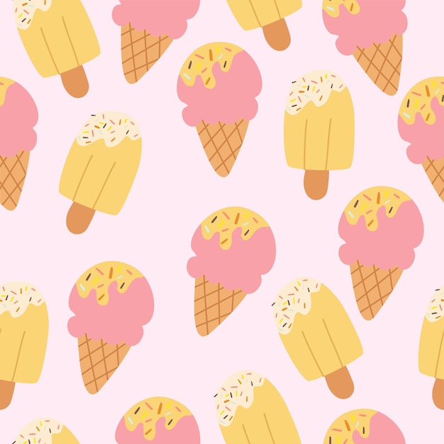 Cute pink background ice cream seamless pattern