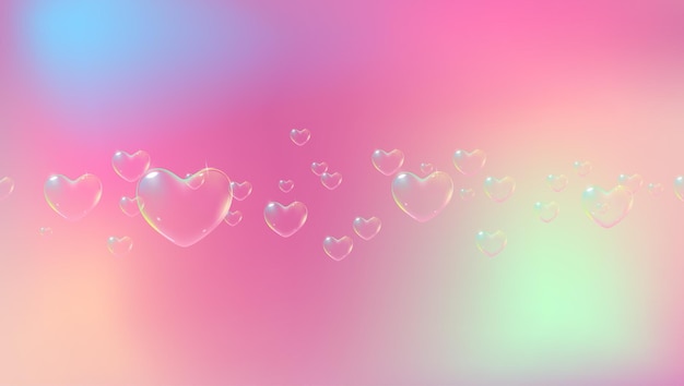 Милый розовый фон с радужными мыльными пузырями в форме сердца для вектора валентинки