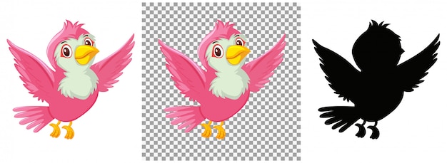 Cute pink bird cartoon character