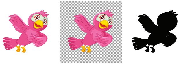 Vector cute pink bird cartoon character