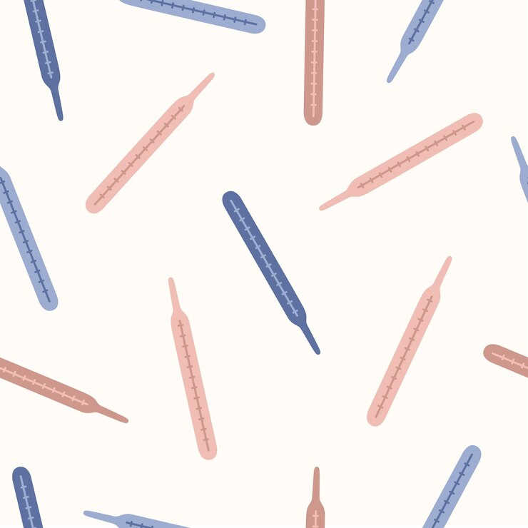 Vector cute pink and blue thermometers hand drawn seamless pattern