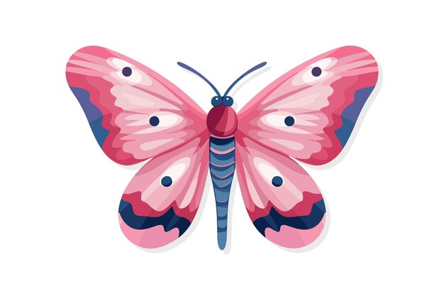 Cute pink boho moth with beautiful wings Summer butterfly Vector insect illustration isolated