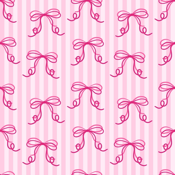 Vector cute pink bow seamless pattern on striped background girly hand drawn ribbon bows in a delicate feminine style perfect for fabric gift wrap and scrapbooking