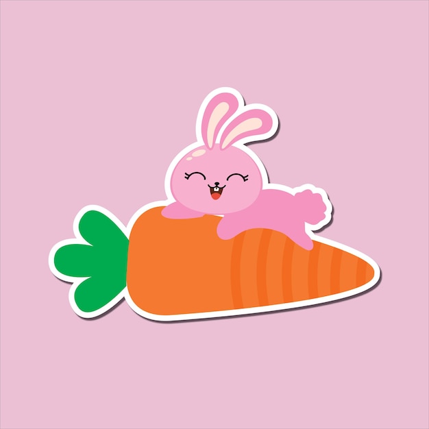 Vector cute pink bunny loved the carrot