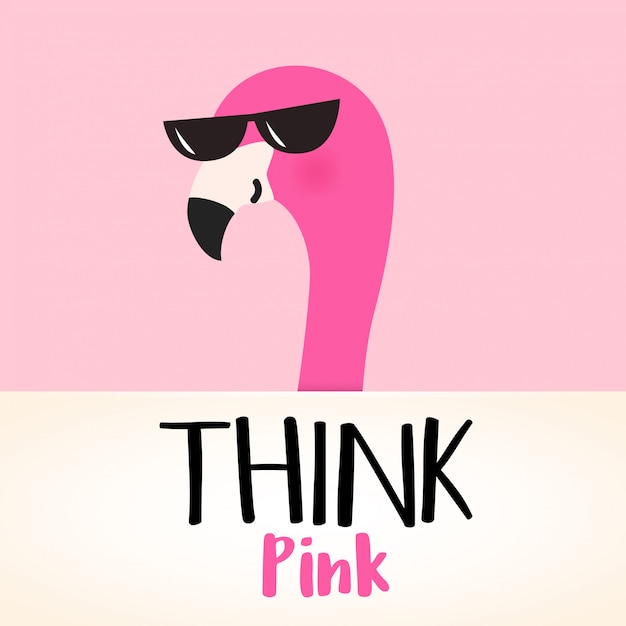 Vector cute pink cartoon flamingo with quote