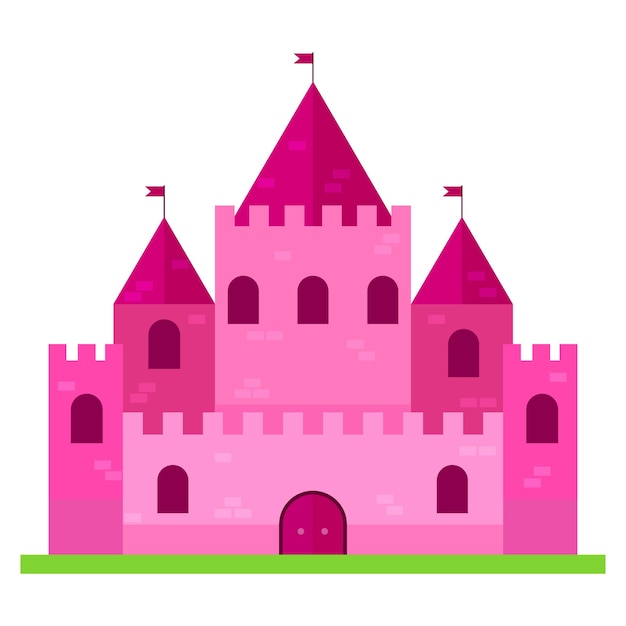 Cute pink castle flat design Vector illustration