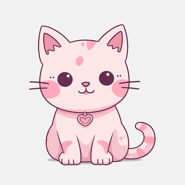 Sweet Feline: A Pink Kawaii Cartoon Cat Icon With Saturated Colors