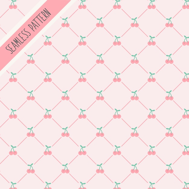 Cute pink cherries seamless pattern