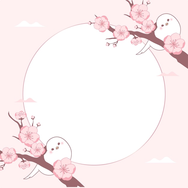 Cute pink cherry blossom branch framed vector