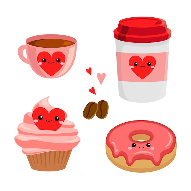 Cute pink coffee and sweets for Valentines day