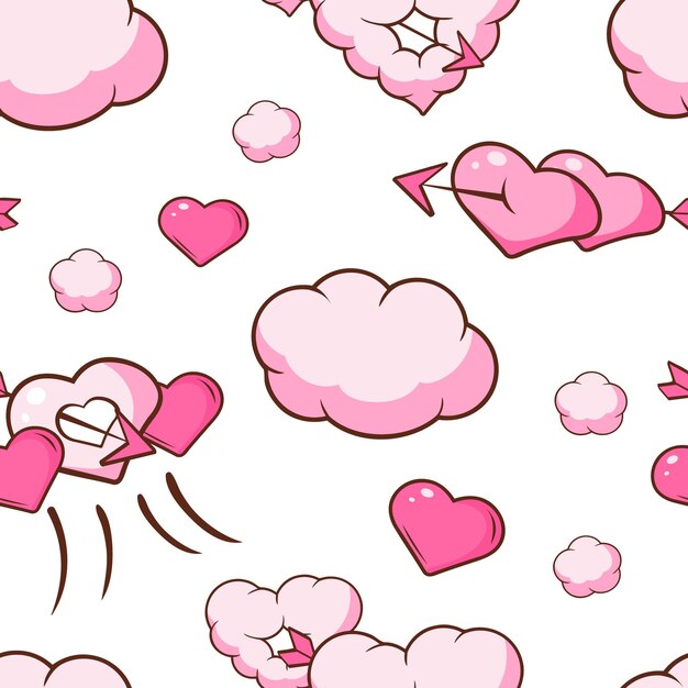 cute pink couds and hearts seamless pattern valentines day romantic date design element can be used for textile wallpaper packaging background vector illustration web design