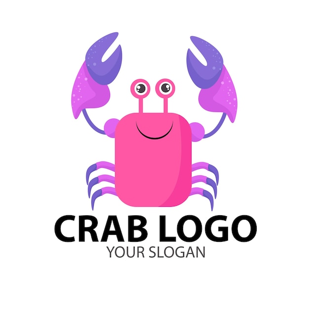 Cute pink crab cartoon image. Vector illustration of cute smiling crab character. Emoticon. Seafood