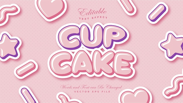귀여운 핑크 컵 케이크 3D 굵은 텍스트 효과