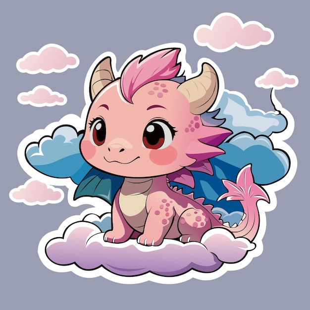 Vector cute pink dragon cartoon illustration