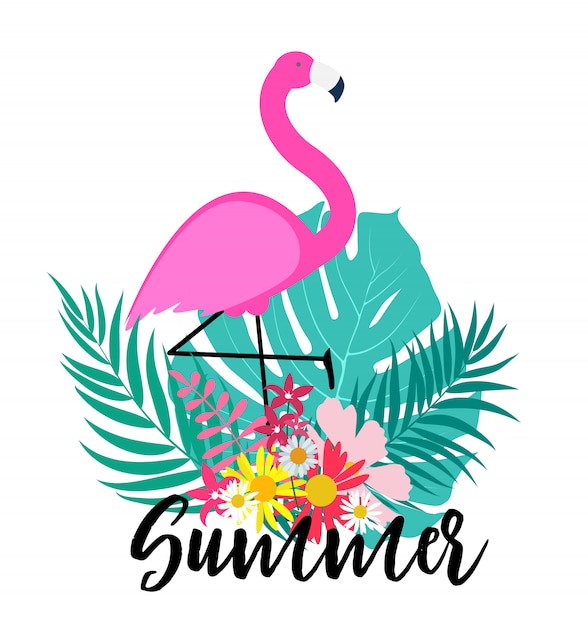 Vector cute pink flamingo summer background