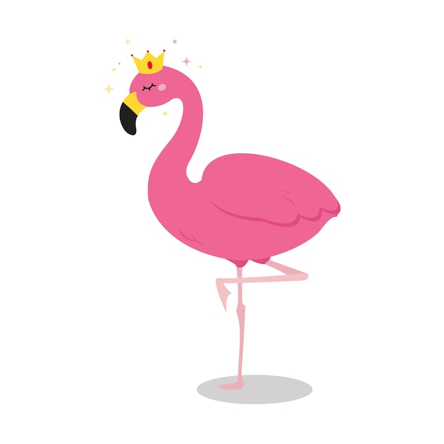 Cute pink flamingo with crown