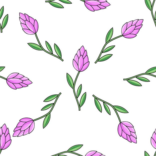 Cute Pink Flower seamless pattern Vector illustration Plant and nature concept Flat cartoon style