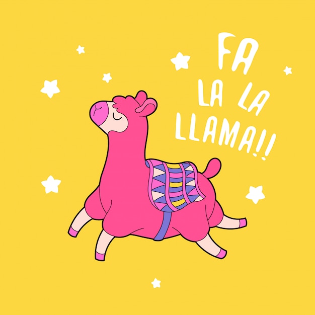 Vector cute pink fluffy llama alpaca. cartoon lama character vector illustration. .