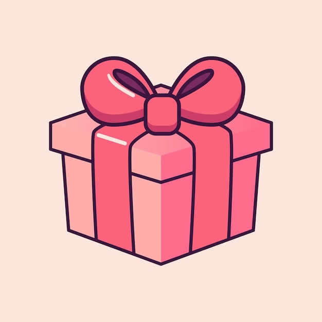 Vector cute pink gift in cartoon style