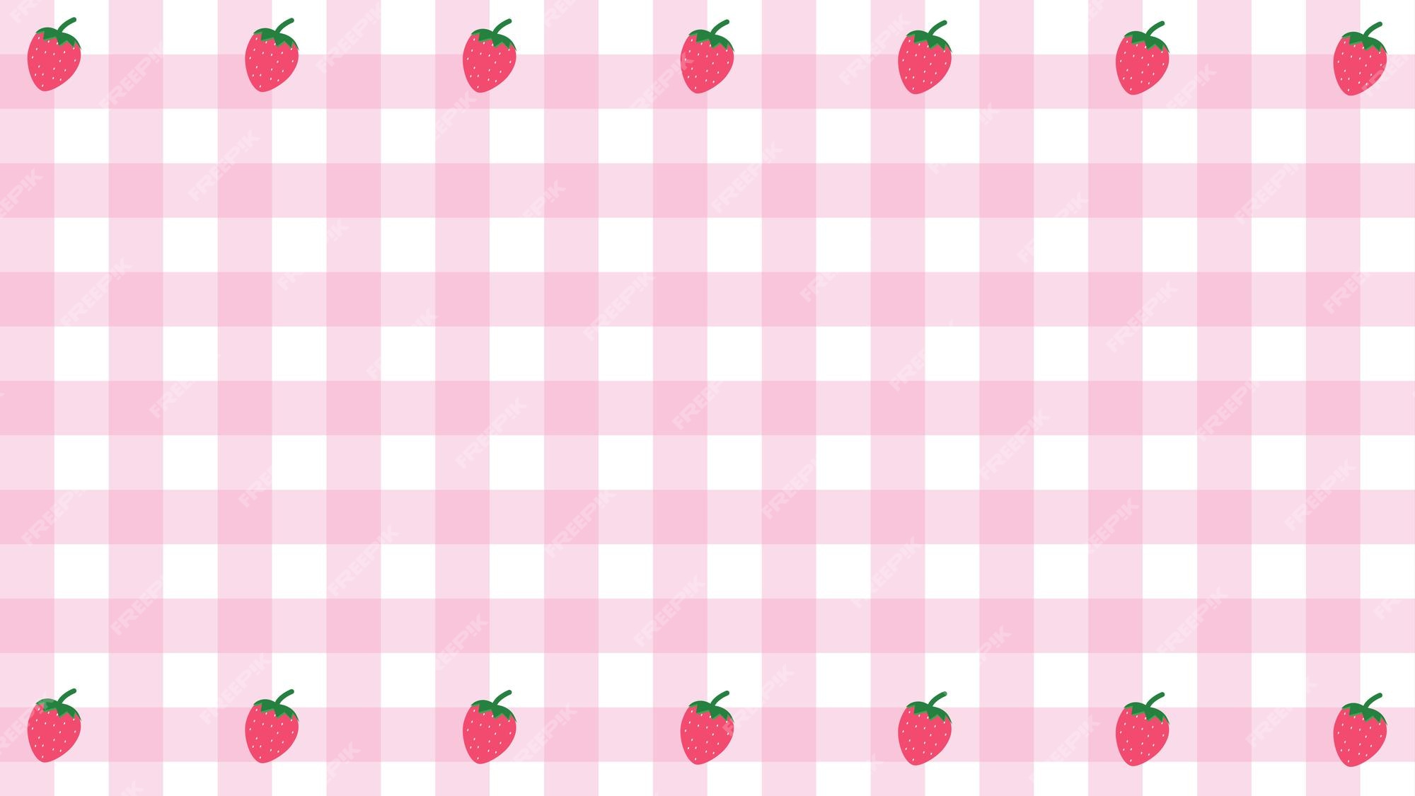 Premium Vector | Cute pink gingham with strawberry checkered ...